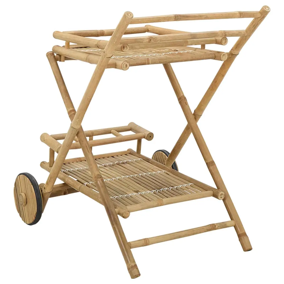 Bamboo Serving Trolley with Wheels Brown 79 x 67.5 x 84 cm Indoor Outdoor