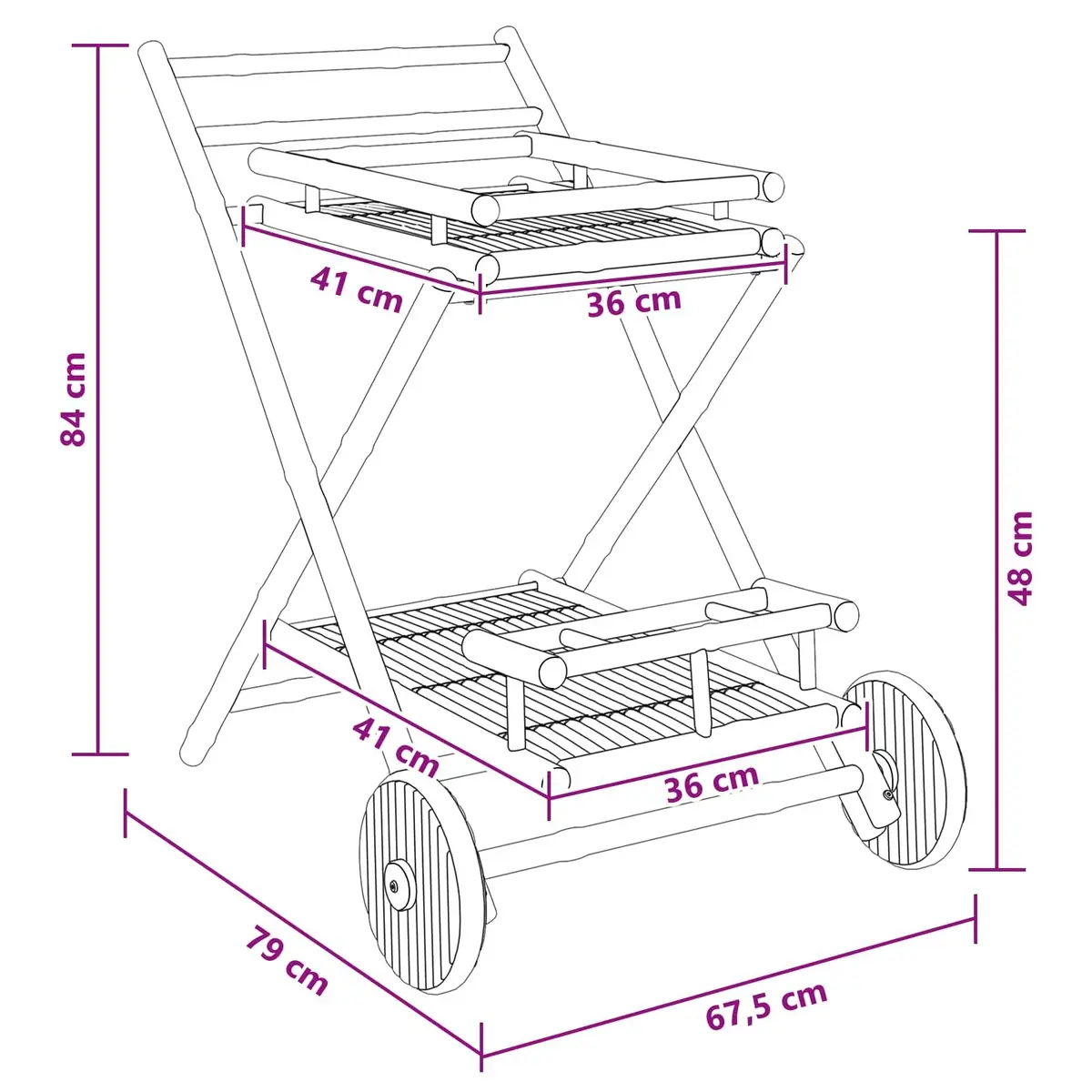 Bamboo Serving Trolley with Wheels Brown 79 x 67.5 x 84 cm Indoor Outdoor