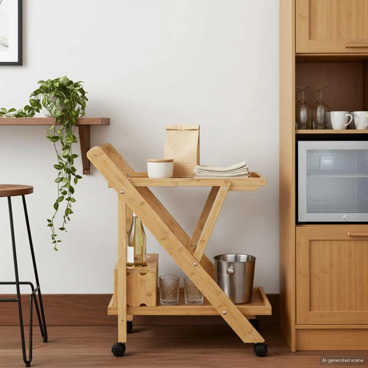 Two-Tier Kitchen Trolley with Wheels for Easy Storage