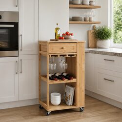 Charming 3-Tier Bamboo Kitchen Trolley with Wheels