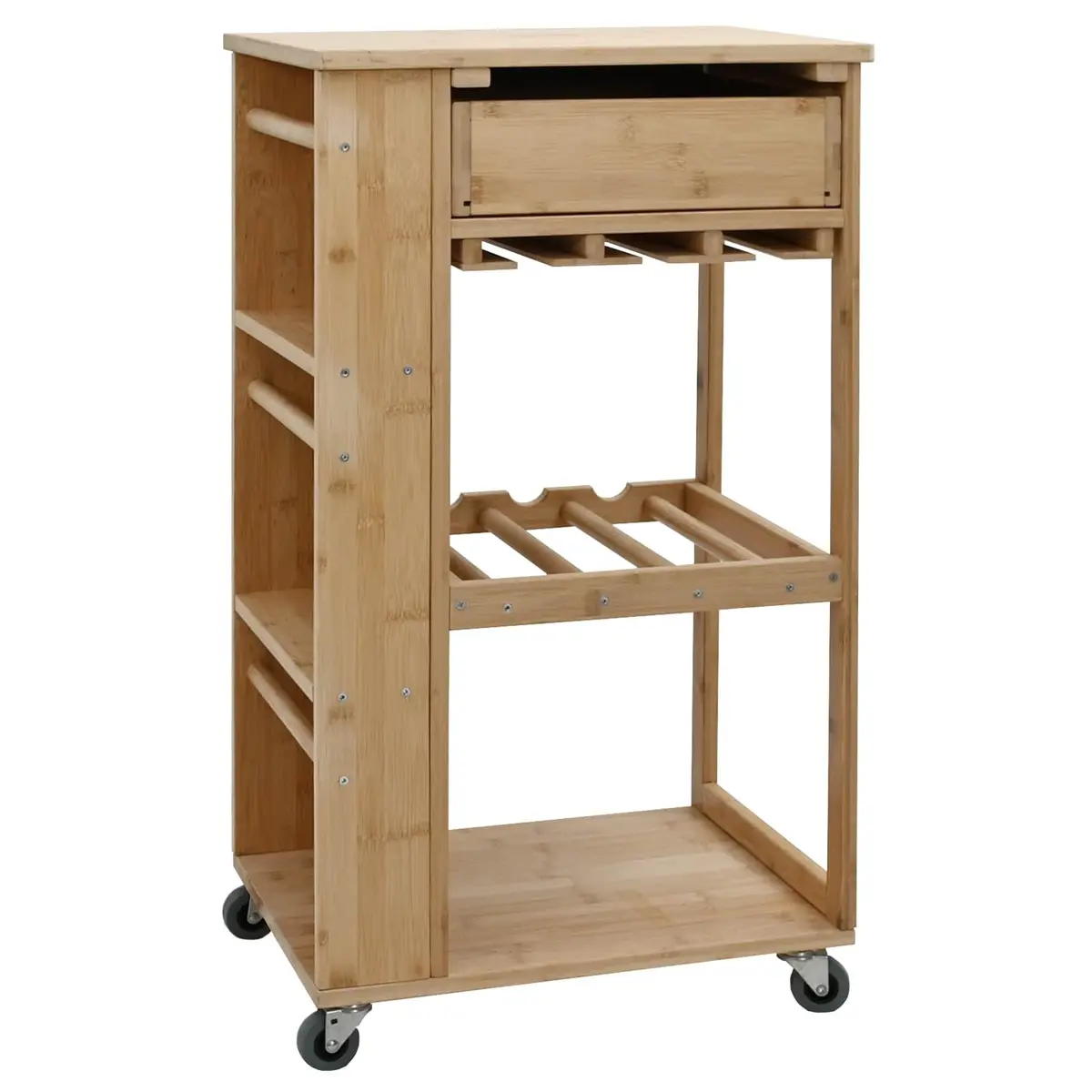Kitchen Trolley with Wheels 3-Tier Storage Bamboo Dining Room Serving Cart