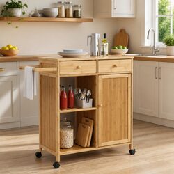 Bamboo Kitchen Trolley with Wheels for Organised Living