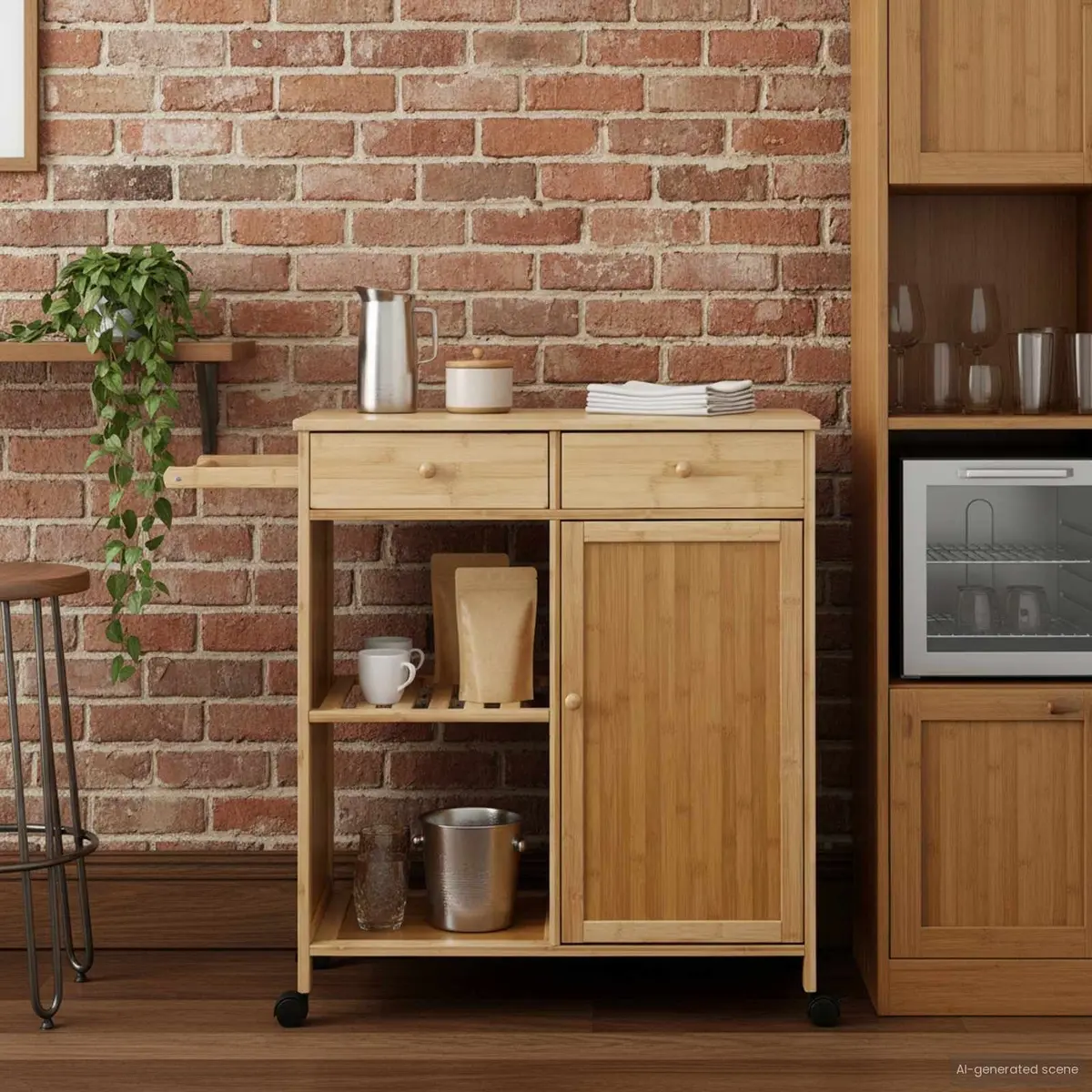 Bamboo Kitchen Trolley with Wheels for Organised Living