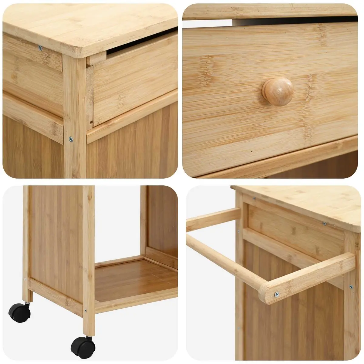 Bamboo Kitchen Trolley with Wheels for Organised Living