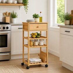 Bamboo Kitchen Trolley with Wheels 3-Tier Storage Cart