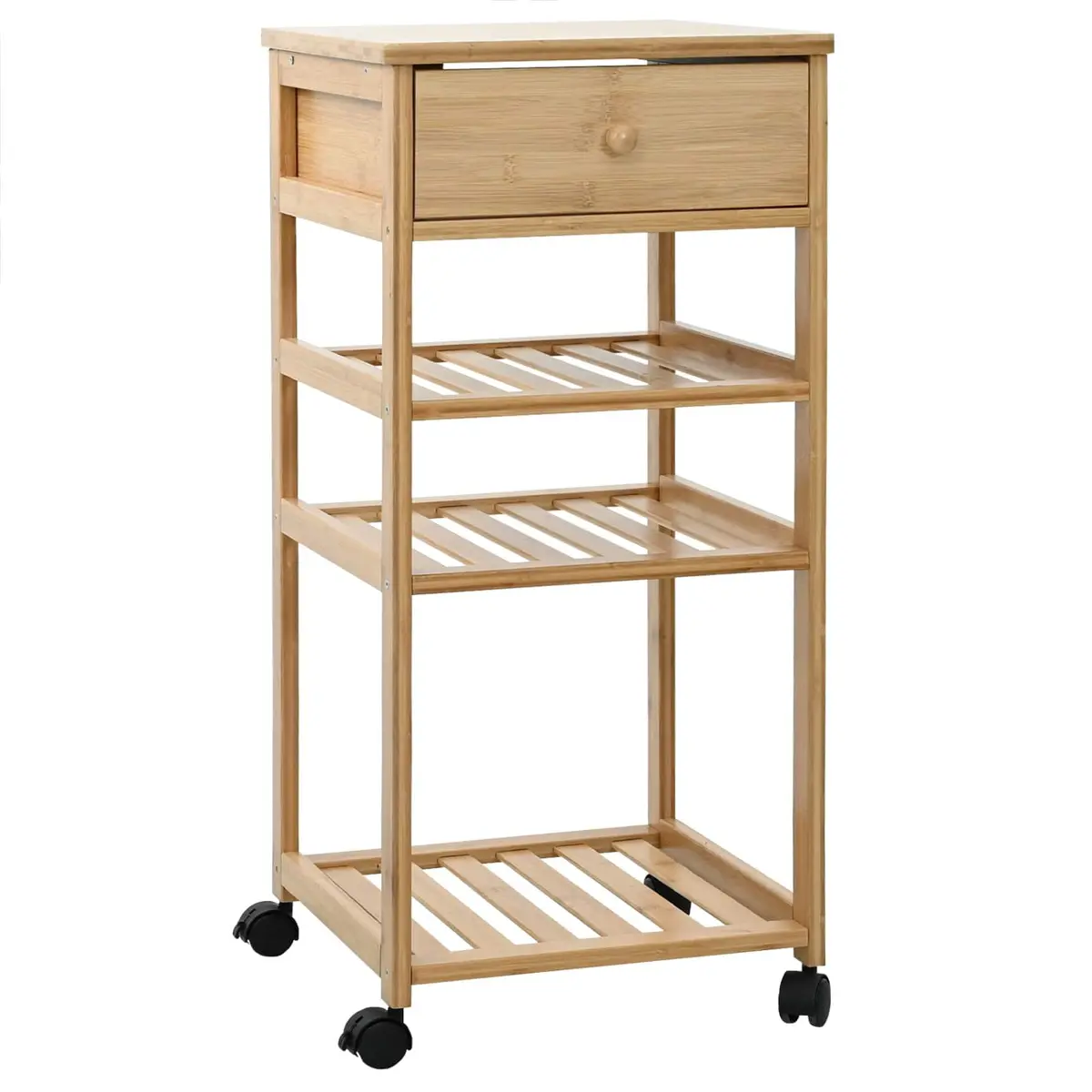 Bamboo Kitchen Trolley with Wheels 3-Tier Storage Cart