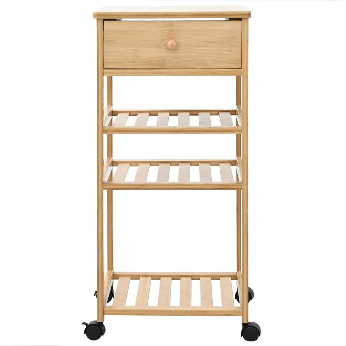 Bamboo Kitchen Trolley with Wheels 3-Tier Storage Cart
