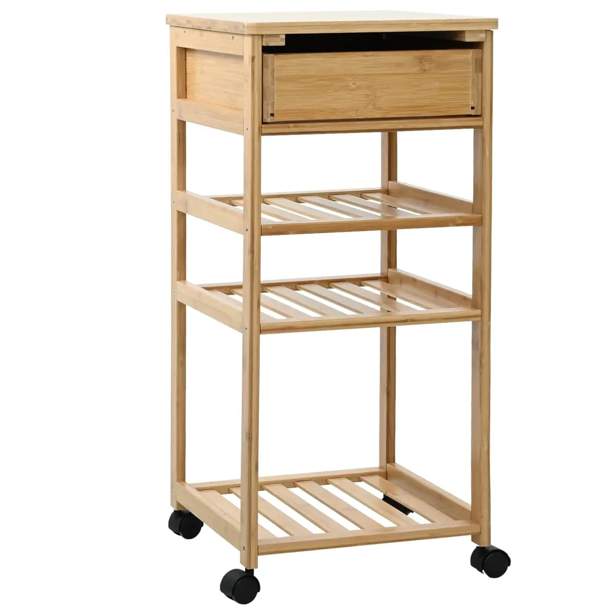 Bamboo Kitchen Trolley with Wheels 3-Tier Storage Cart