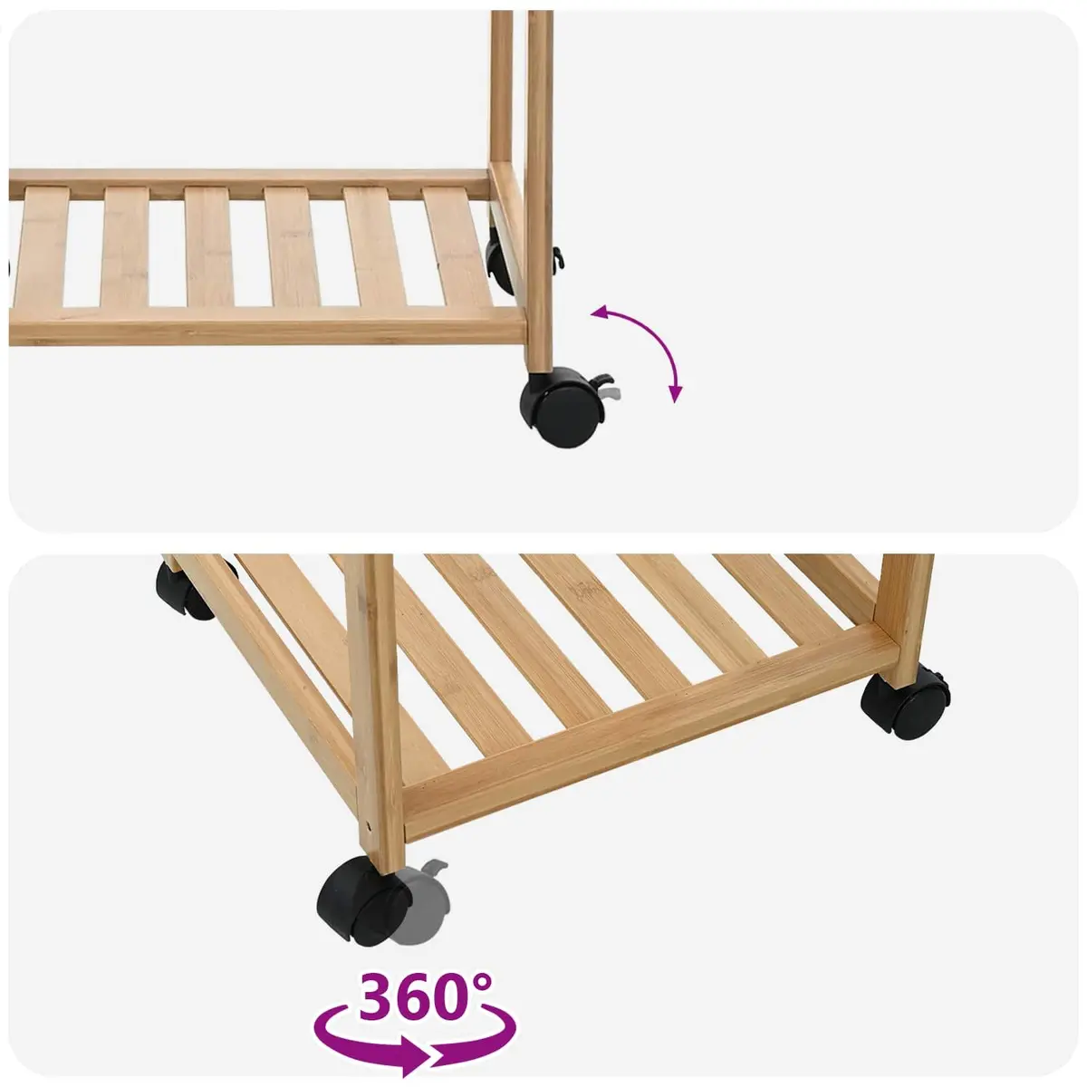 Bamboo Kitchen Trolley with Wheels 3-Tier Storage Cart