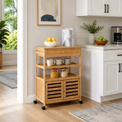 Bamboo Kitchen Trolley with Wheels for Easy Storage