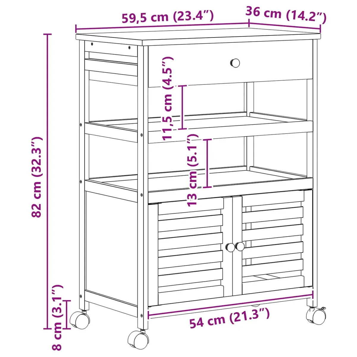 Bamboo Kitchen Trolley with Wheels for Easy Storage