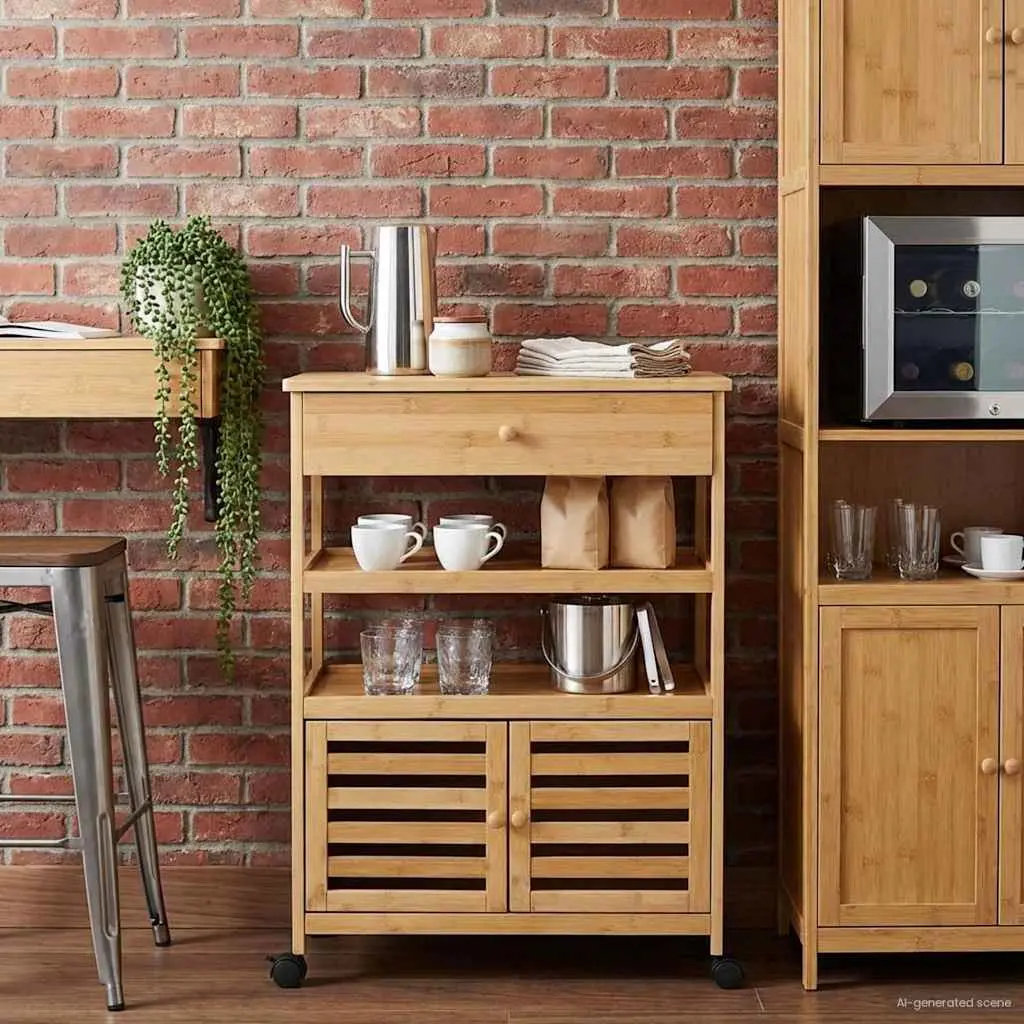 Bamboo Kitchen Trolley with Wheels for Easy Storage
