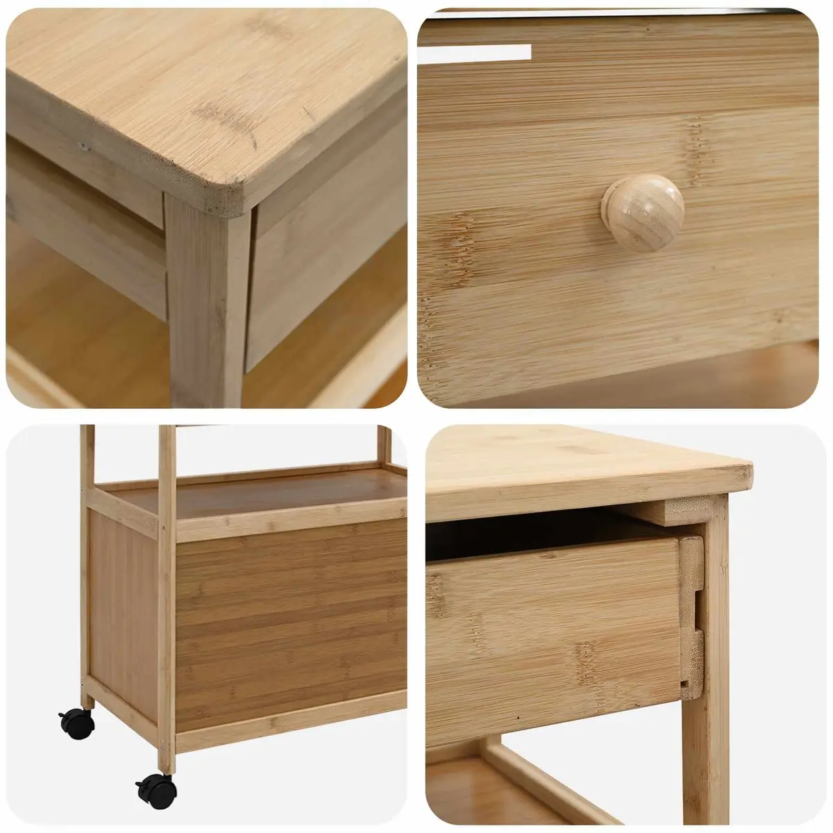 Bamboo Kitchen Trolley with Wheels for Easy Storage