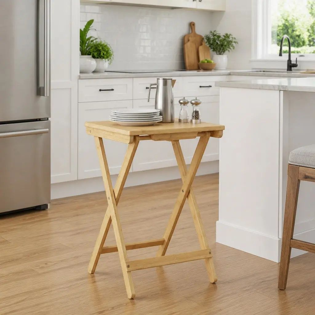 Kitchen Table Folding Bamboo Dining Furniture Space-Saving Rectangular Design