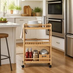 Bamboo Kitchen Trolley with Wheels 46x38x76cm