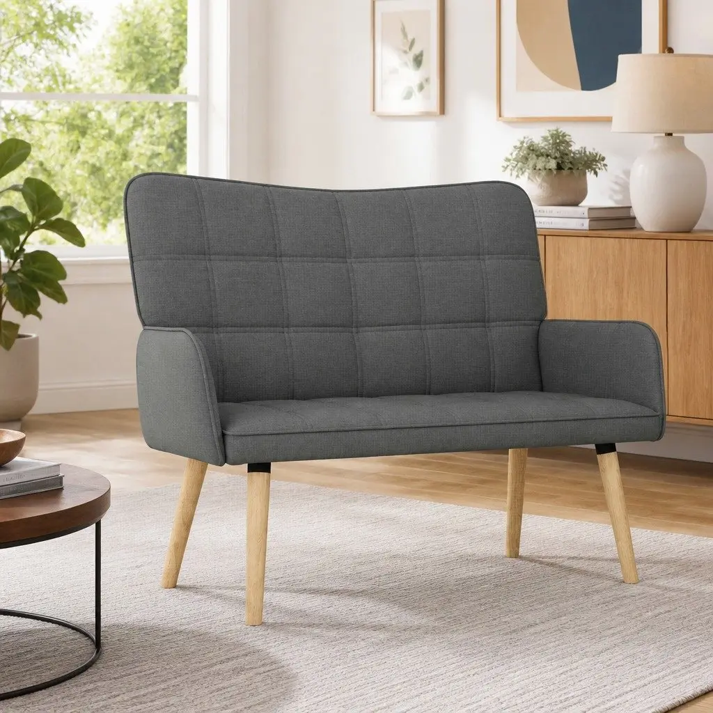 2-Seater Sofa Dark Grey Living Room Furniture Couch Modern Design 115 x 61 x