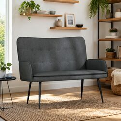 Compact Grey Fabric 2-Seater Sofa with Button-Tufted Back