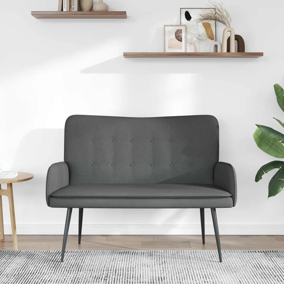 Grey Fabric 2-Seater Sofa with Button-Tufted Back