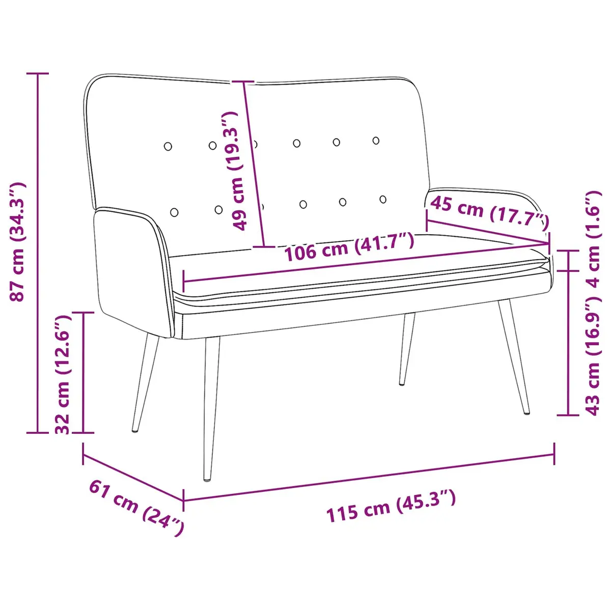 Grey Fabric 2-Seater Sofa with Button-Tufted Back