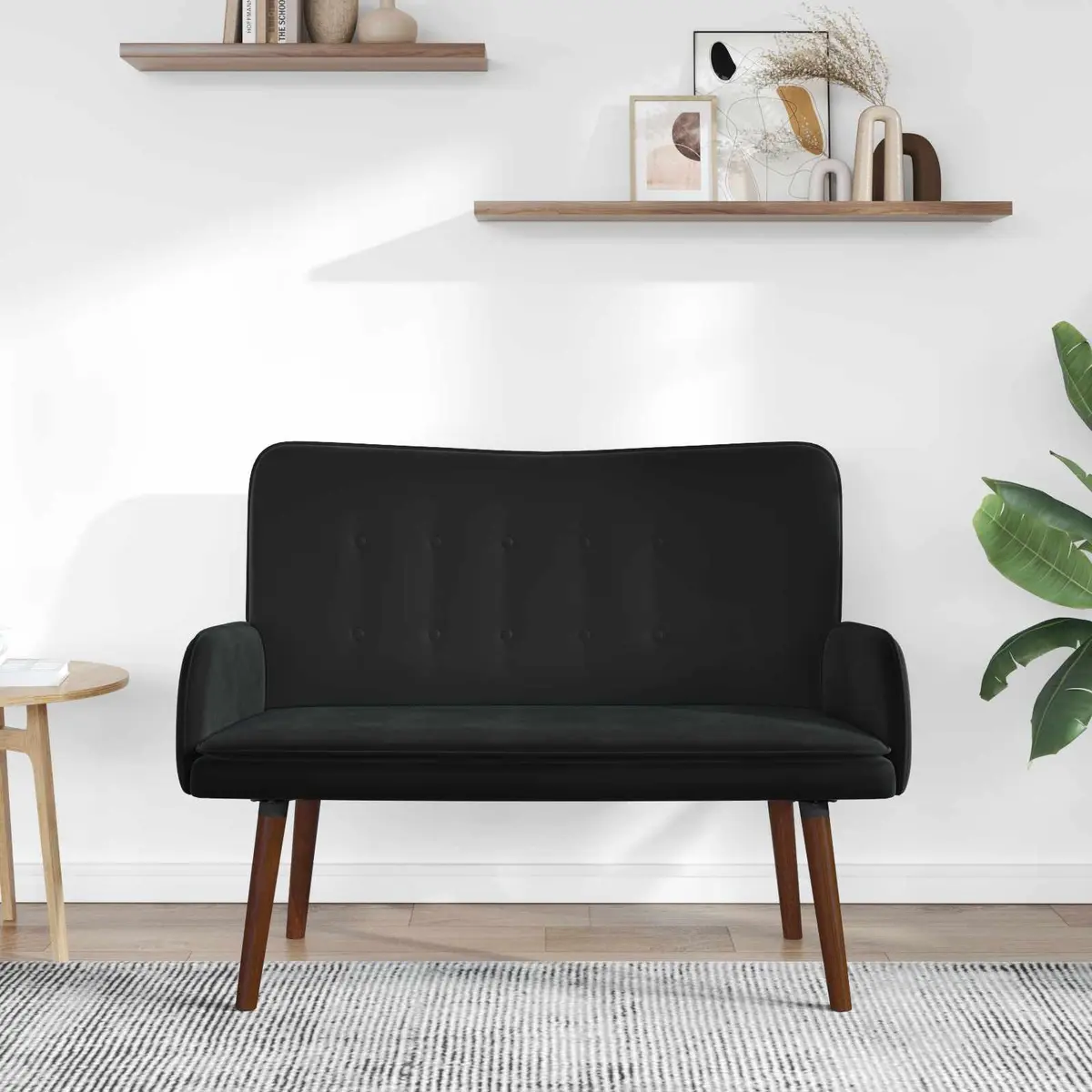 2-Seater Sofa Black Velvet Lounge Couch Modern Living Room Furniture 115x61x87cm