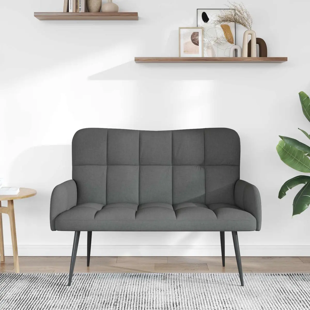 2-Seater Sofa Dark Grey Compact Loveseat Polyester Upholstery Engineered Wood and Metal Frame