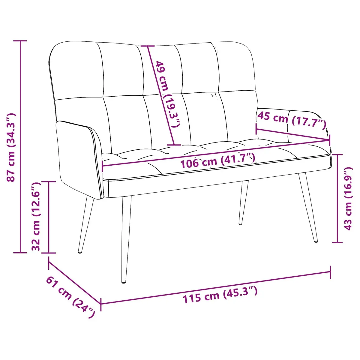 2-Seater Sofa Dark Grey Compact Loveseat Polyester Upholstery Engineered Wood and Metal Frame