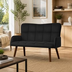Black Velvet 2-Seater Sofa for Living Room or Bedroom