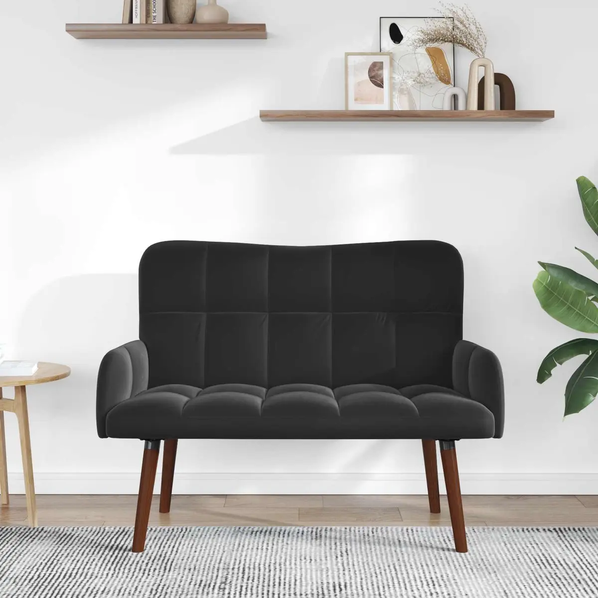 Black Velvet 2-Seater Sofa for Living Room or Bedroom