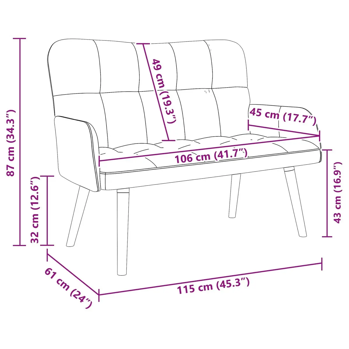 Black Velvet 2-Seater Sofa for Living Room or Bedroom