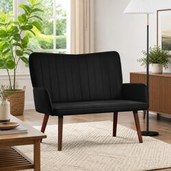 Compact Black Velvet 2-Seater Sofa for Cozy Spaces