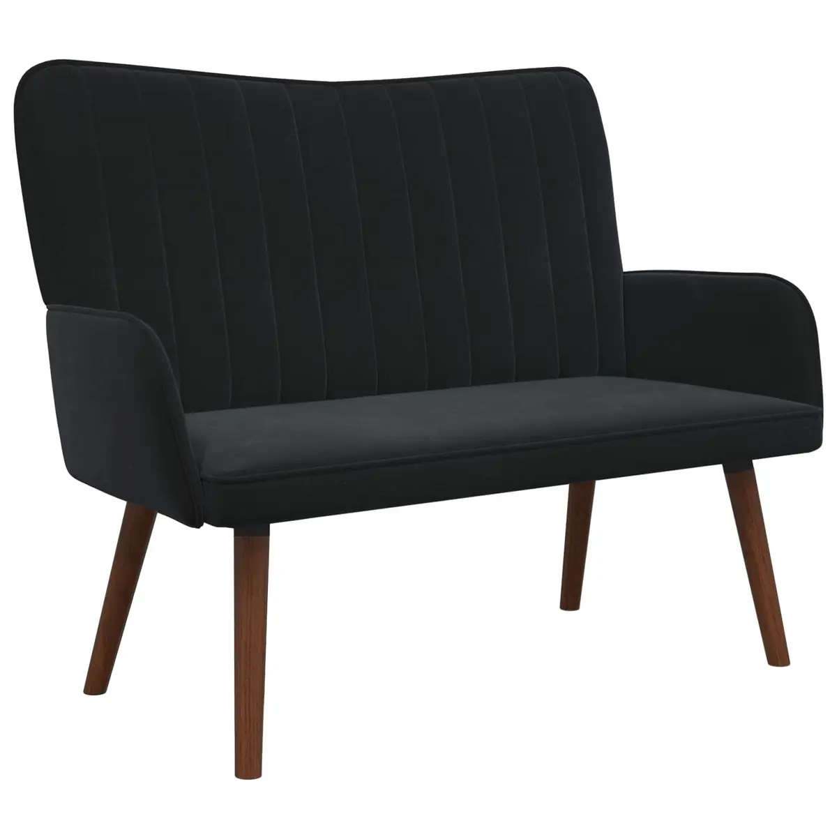 2-Seater Sofa Black Velvet Upholstery Living Room Furniture Compact Modern