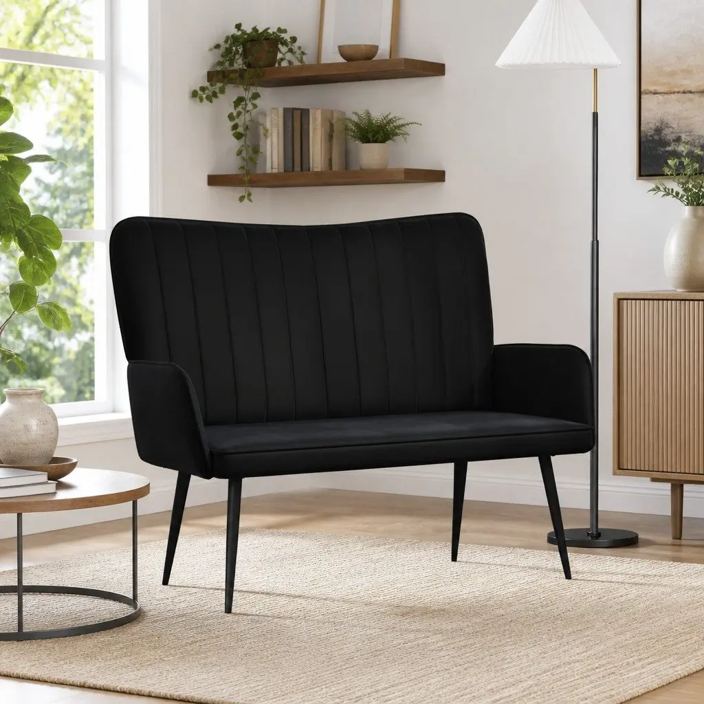 Black Velvet 2-Seater Sofa for Living Spaces