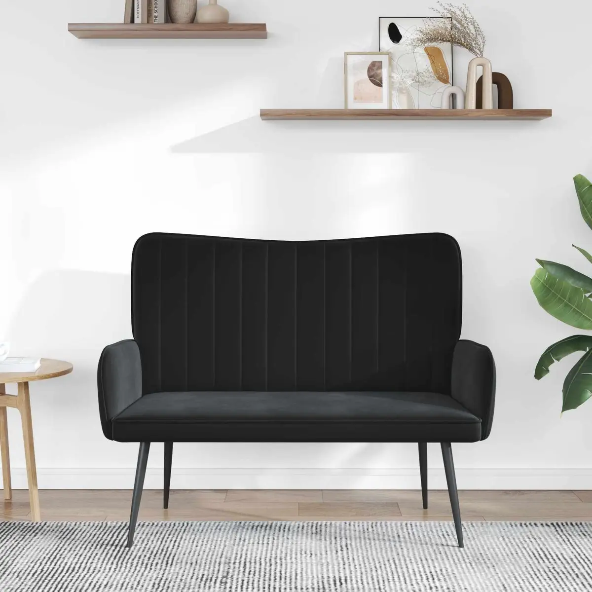 Black Velvet 2-Seater Sofa for Living Spaces