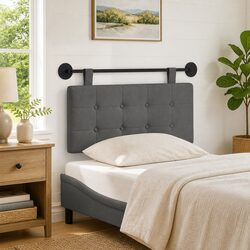 Dark Grey Upholstered Wall-Mounted Headboard for Bedrooms