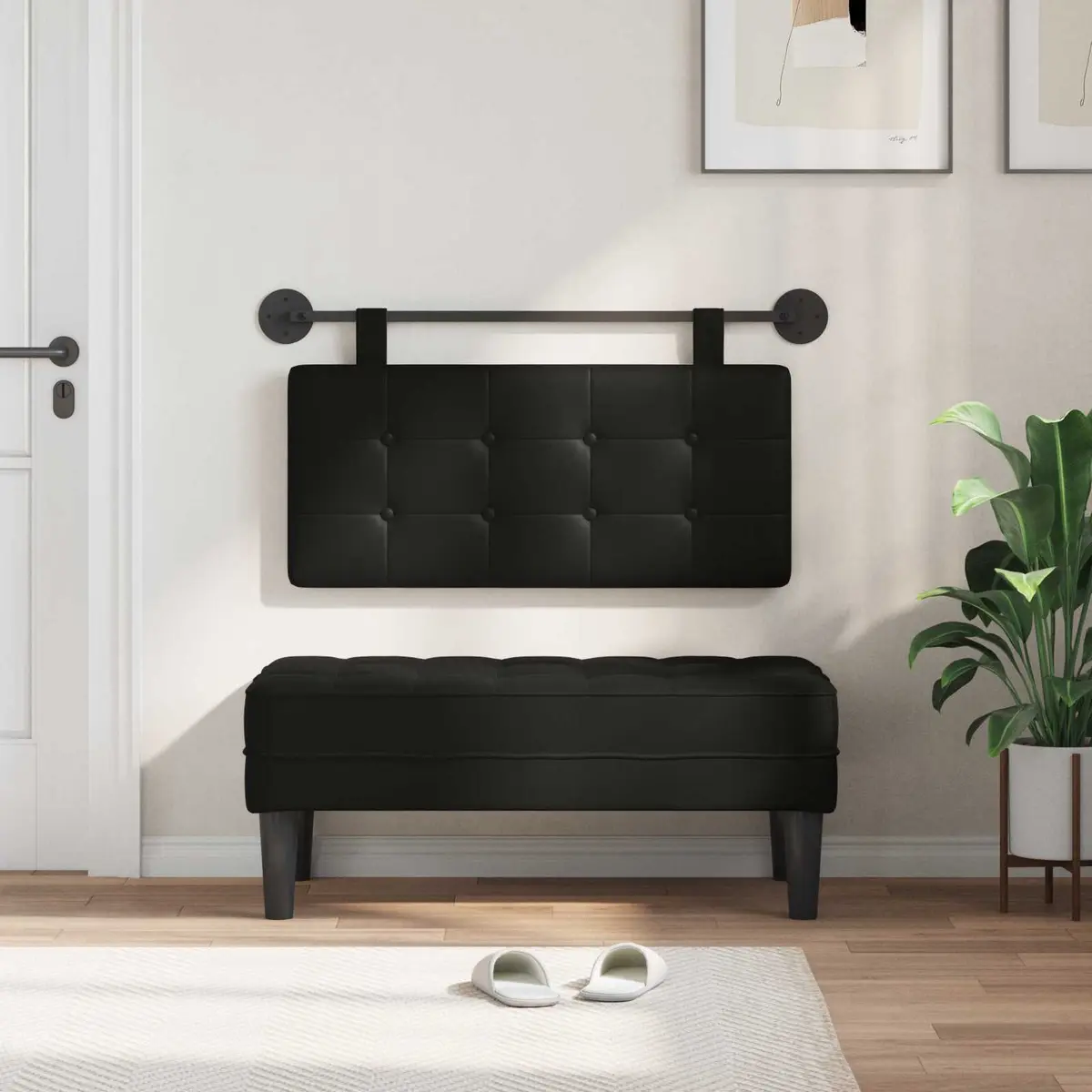 Hanging Headboard Modern Black Faux Leather Wall-mounted Size Foam Padding