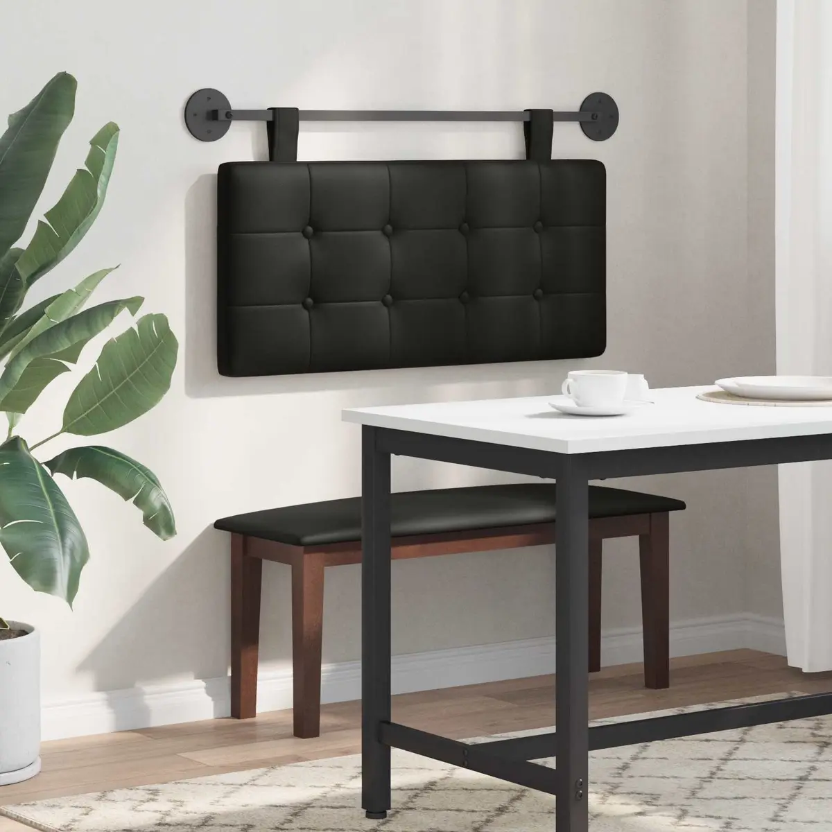 Hanging Headboard Modern Black Faux Leather Wall-mounted Size Foam Padding