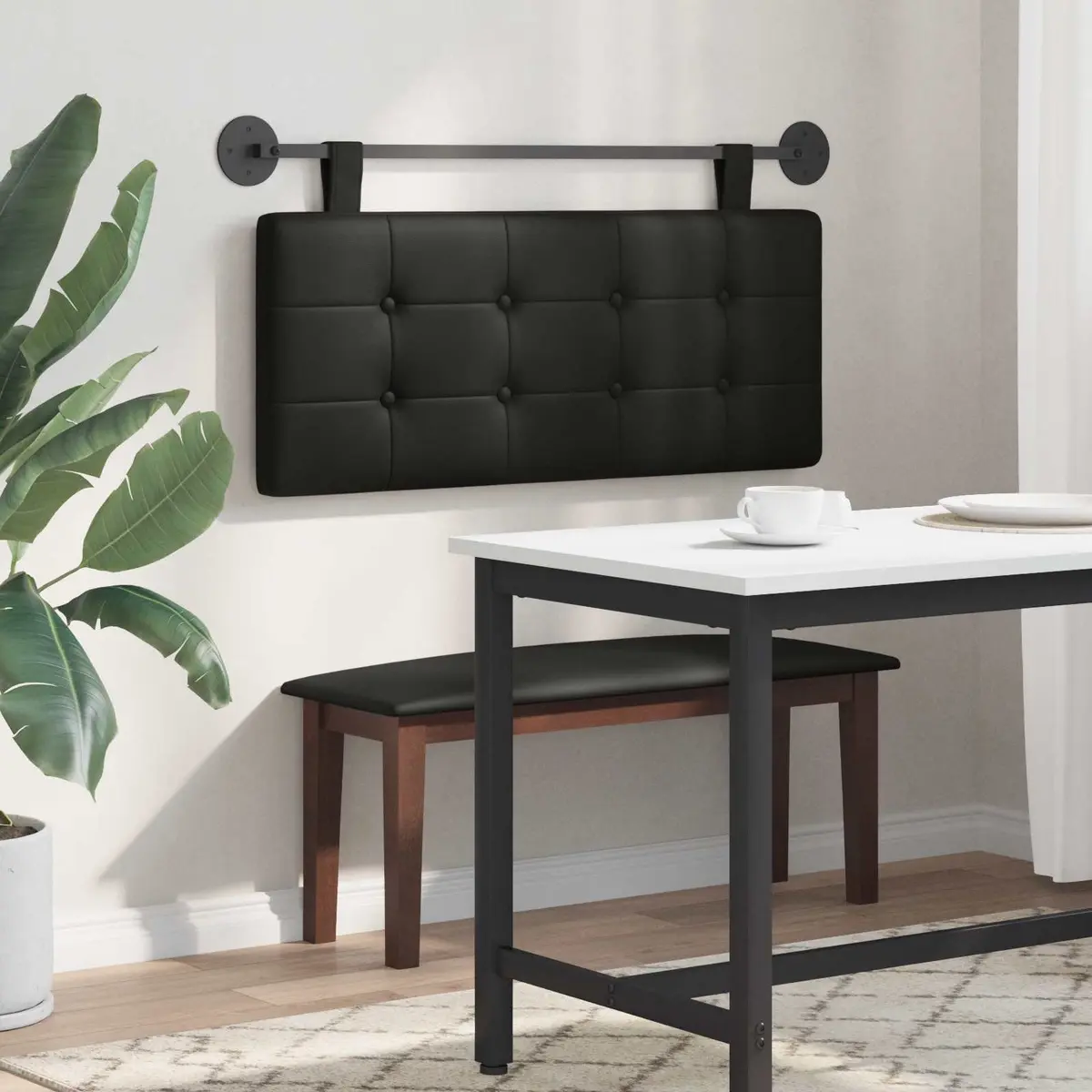 Hanging Headboard Black Modern Wall-Mounted Upholstered Backrest Size Soft Breathable PVC Cotton Polyester Foam Padding