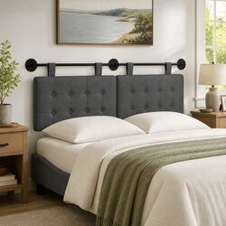 Modern Wall-Mounted Grey Fabric Headboard