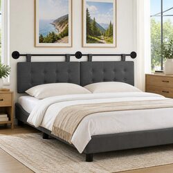Elegant Wall-Mounted Hanging Headboard in Grey Fabric