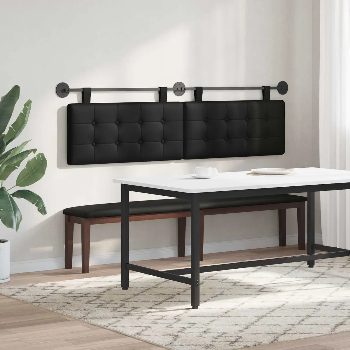 Hanging Headboard Black Modern Wall Mounted Upholstered Bedroom Backrest Support
