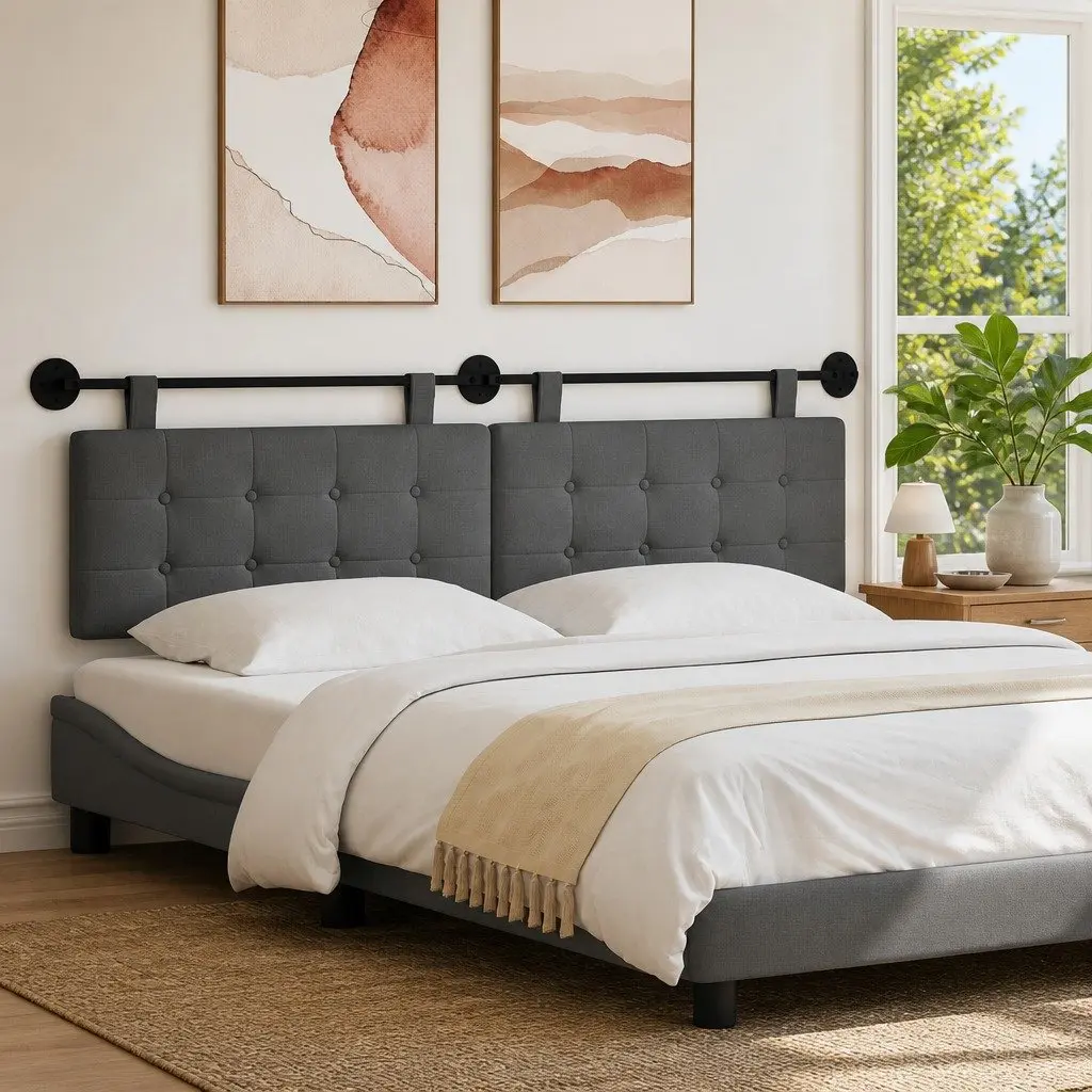 Grey Fabric Wall-Mounted Headboard for Modern Bedrooms