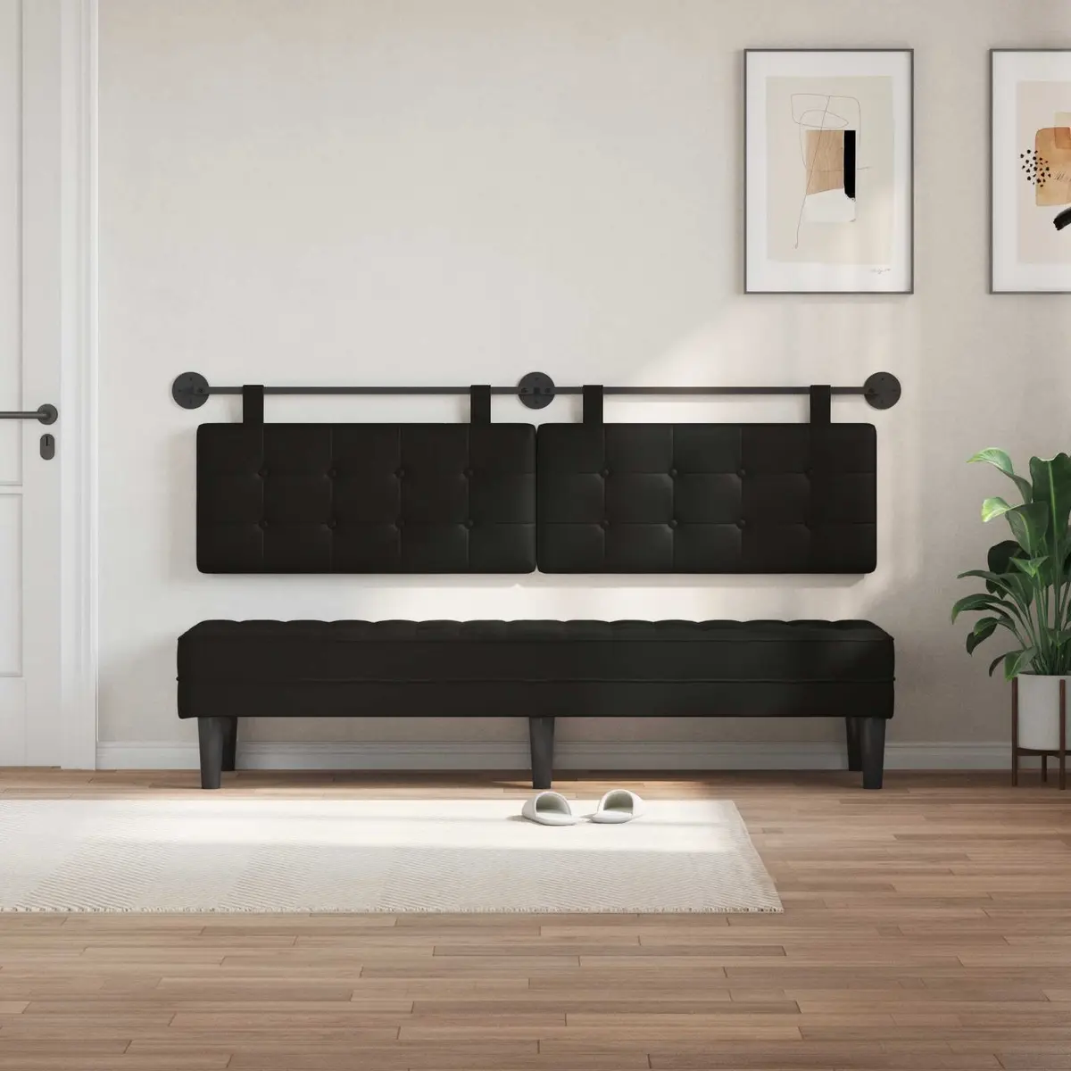 Black Wall-Mounted Hanging Headboard