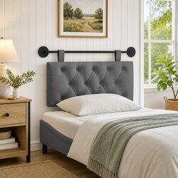 Grey Fabric Wall-Mounted Hanging Headboard