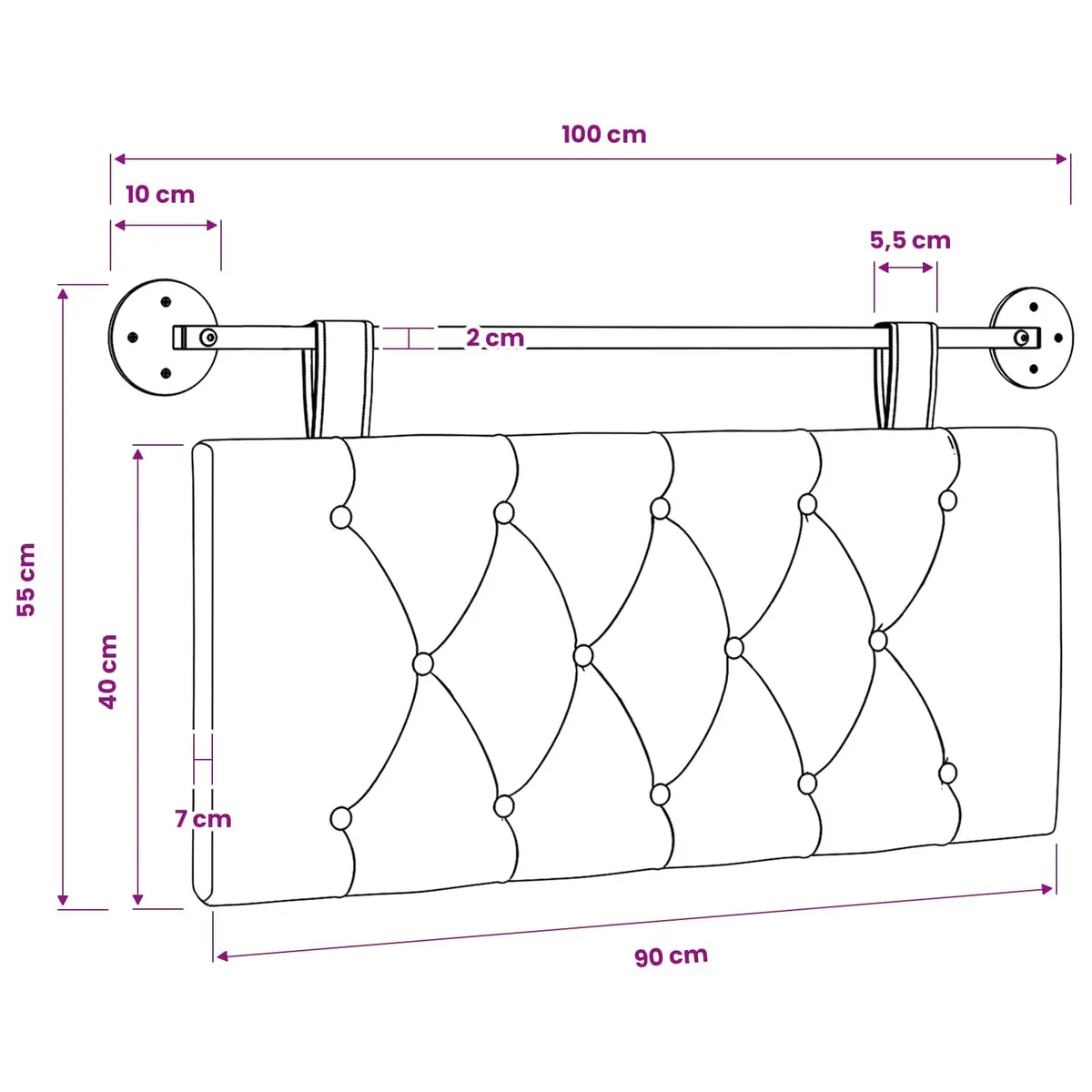 Hanging Headboard Wall-Mounted Grey Fabric Upholstered Soft-Touch Engineered Wood