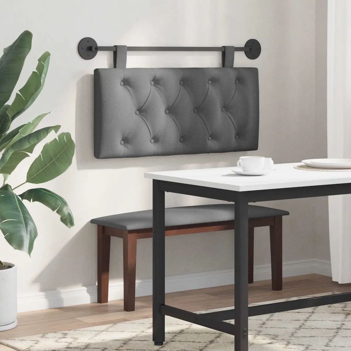 Hanging Headboard Wall-Mounted Grey Fabric Upholstered Soft-Touch Engineered Wood
