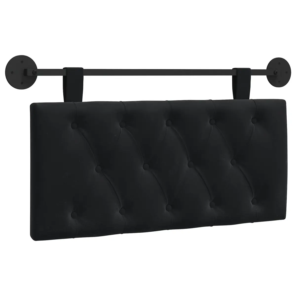 Hanging Headboard Modern Black Velvet Button Tufted Wall Mount with LED Light