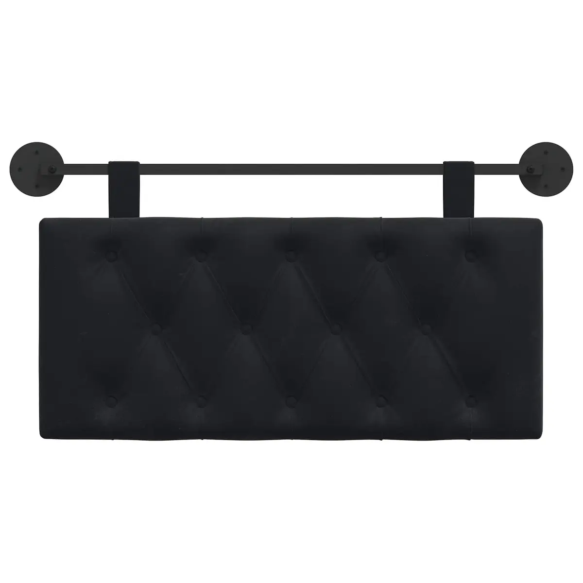 Hanging Headboard Modern Black Velvet Button Tufted Wall Mount with LED Light