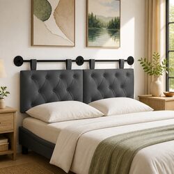 Grey Fabric Wall-Mounted Hanging Headboard for Living Spaces