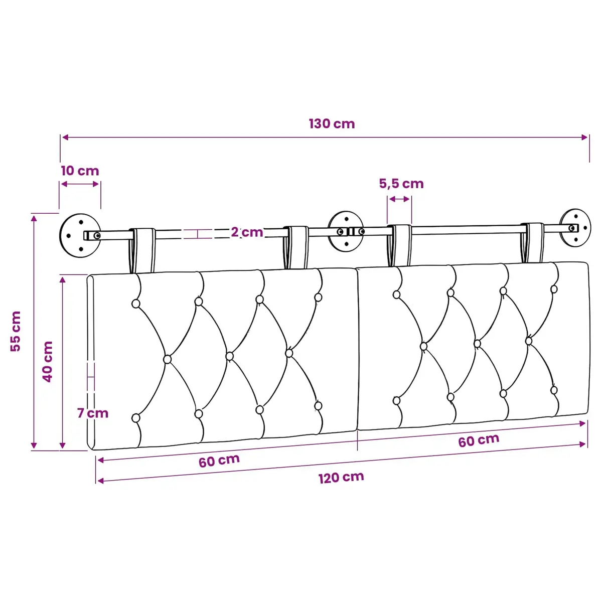 Hanging Headboard Wall-Mounted Grey Fabric Soft Upholstered Engineered Wood