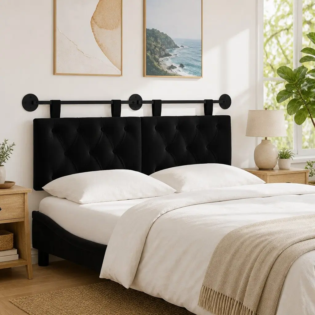 Velvet Hanging Headboard with LED Light
